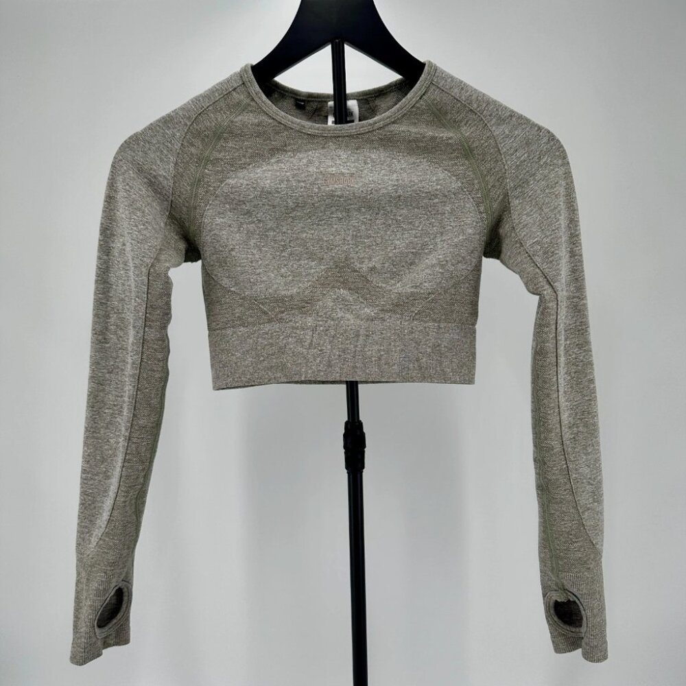 Gymshark Womens‎ Gray Gym Long Sleeve Crop Top Work Out Top Size S